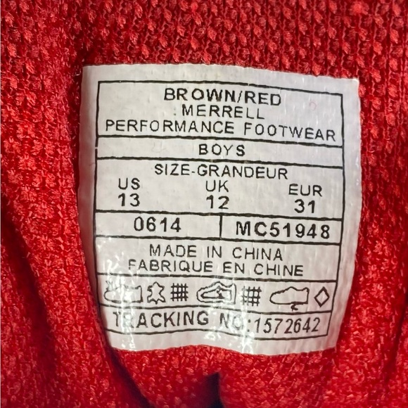 Merrell Performance Shoes Boys Sz 12 Brown Red Hiking Trail Outdoor EUC Comfort - Picture 9 of 10